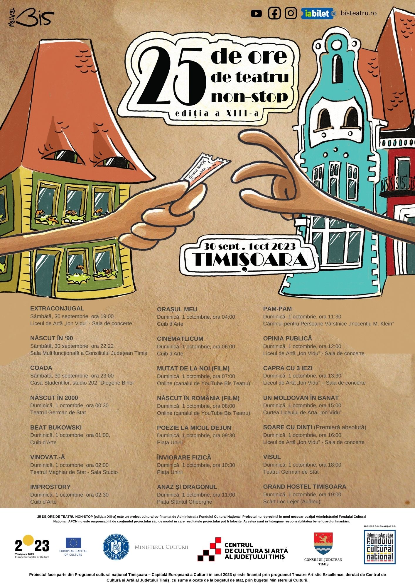 Program “25 DE ORE DE TEATRU NON-STOP” Timișoara, 30 septembrie – 1 octombrie 2023